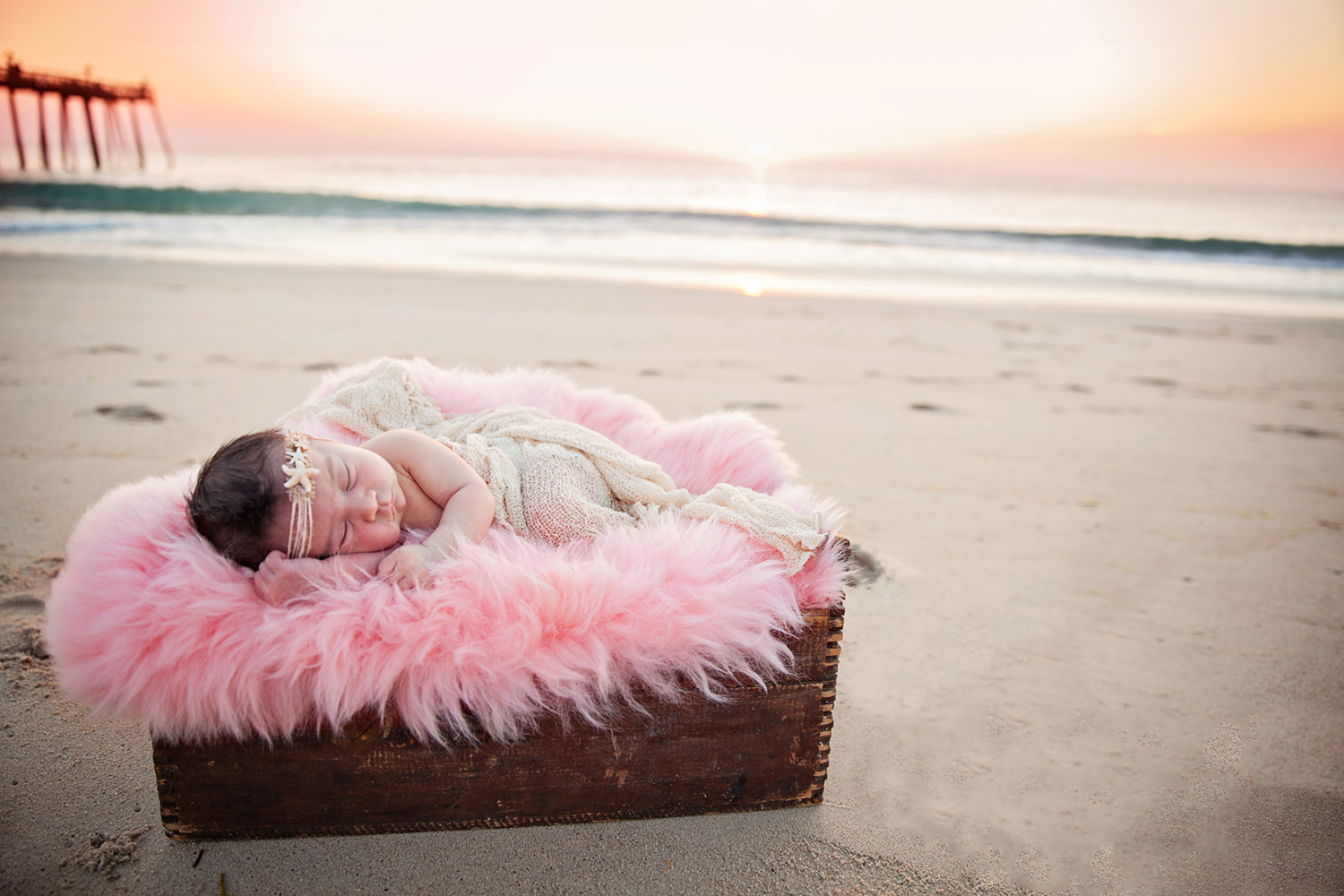 newborn girl kitty hawk pier OBX