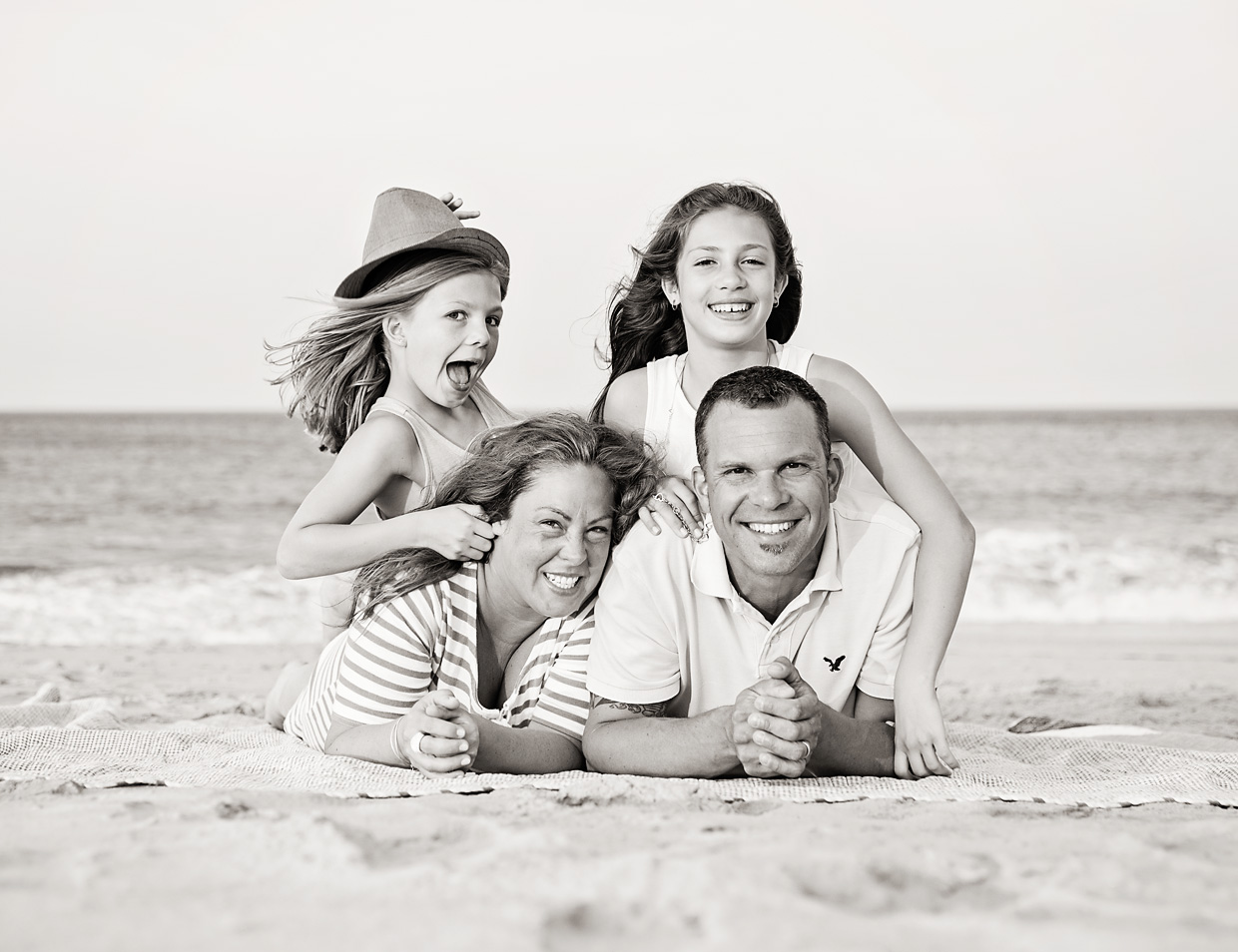 Black and white family portrait in Nags Head NC