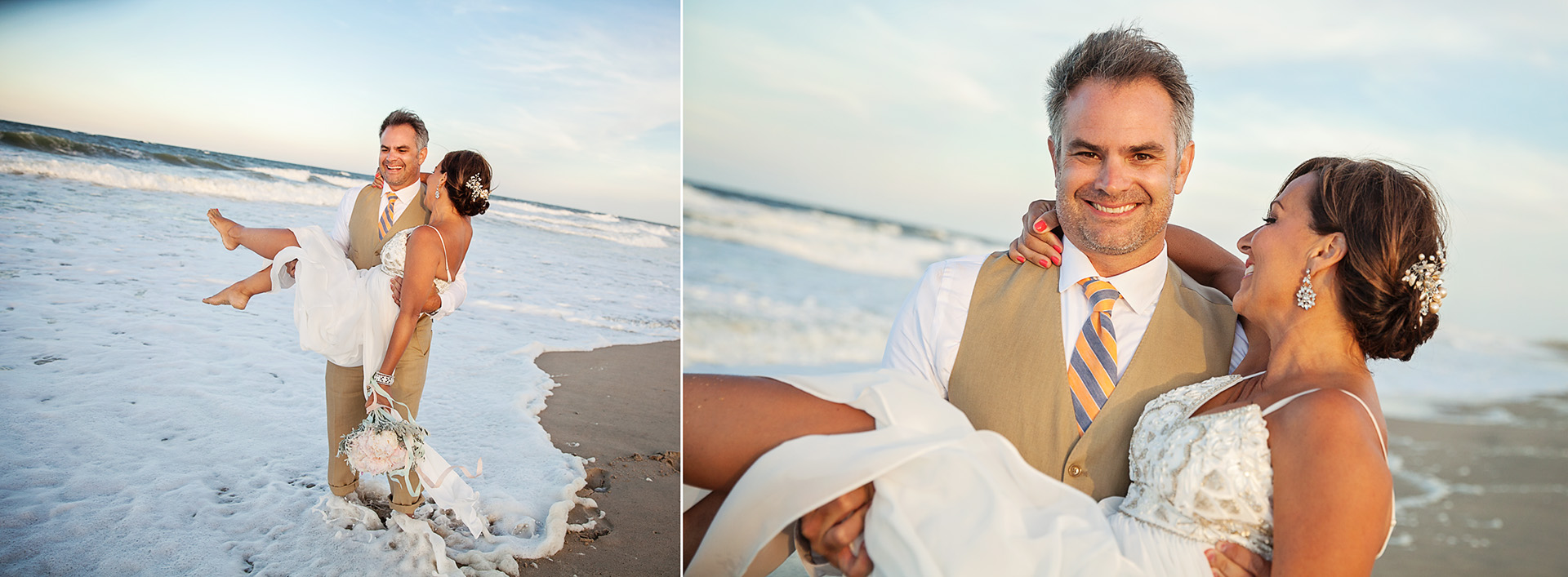 wedding couple at beach in Duck