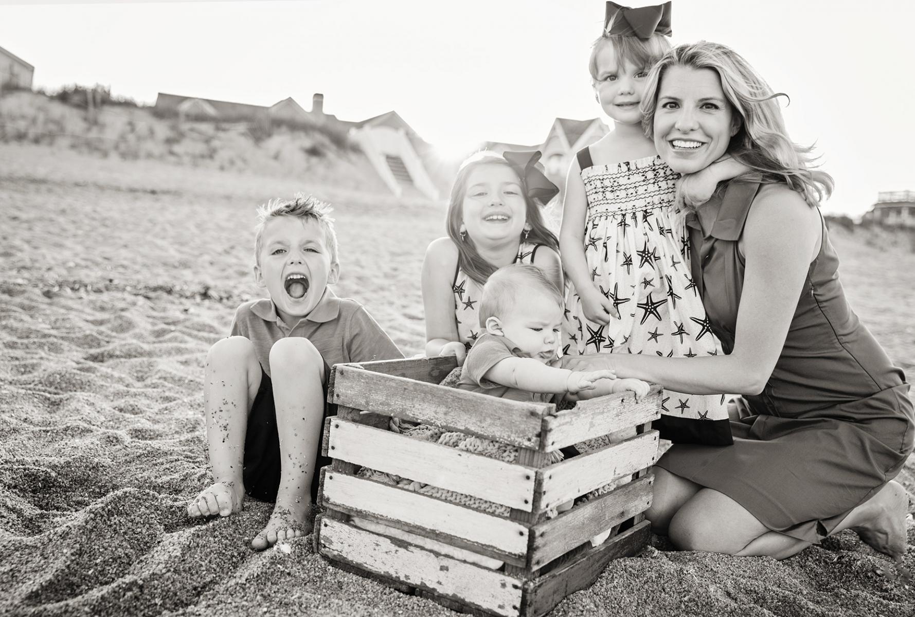 black and white photo of family in Duck NC