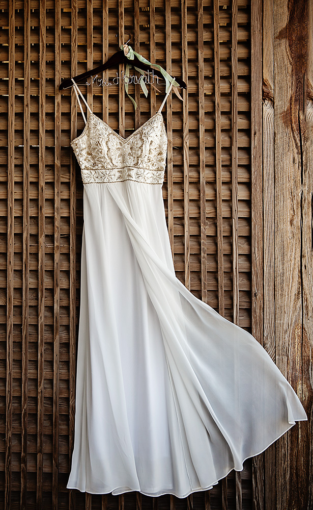 Wedding dress hanging at Sanderling in Duck NC