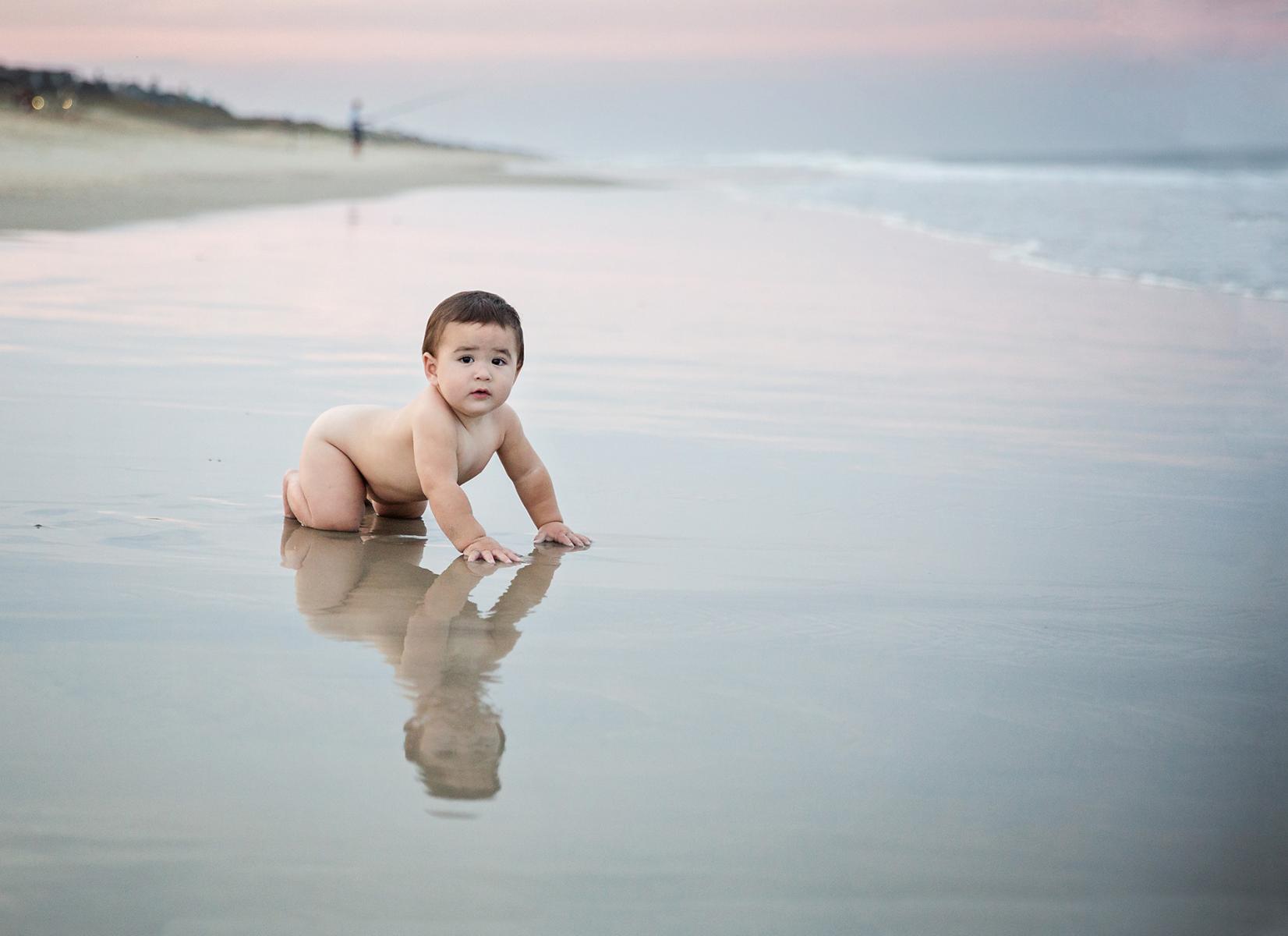 one year birthday photography on beach in Nags Head NC